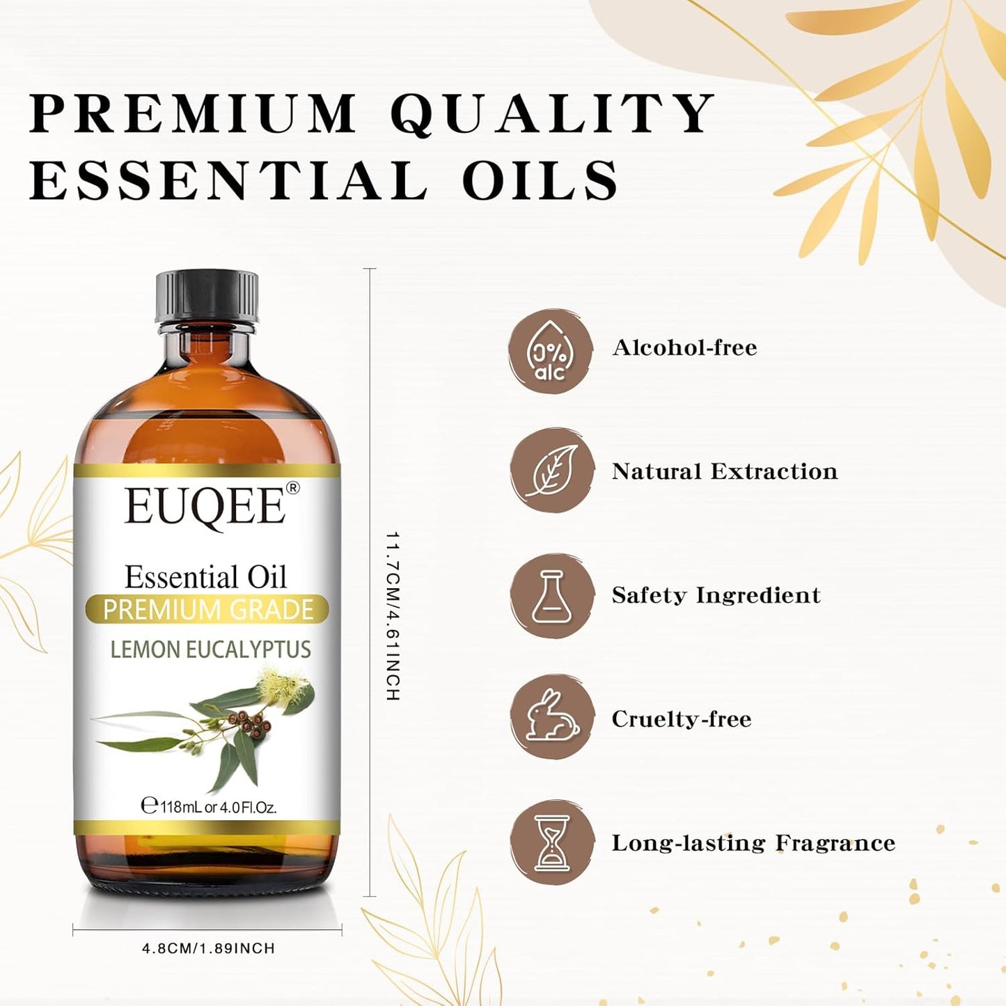 Lemon Eucalyptus Essential Oil Pure Lemon Eucalyptus Oil, Large Capacity Essential Oil with Glass Dropper for Diffuser, Candle Making - 118ml / 4 Fl.Oz