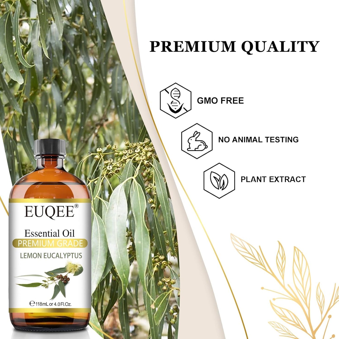 Lemon Eucalyptus Essential Oil Pure Lemon Eucalyptus Oil, Large Capacity Essential Oil with Glass Dropper for Diffuser, Candle Making - 118ml / 4 Fl.Oz