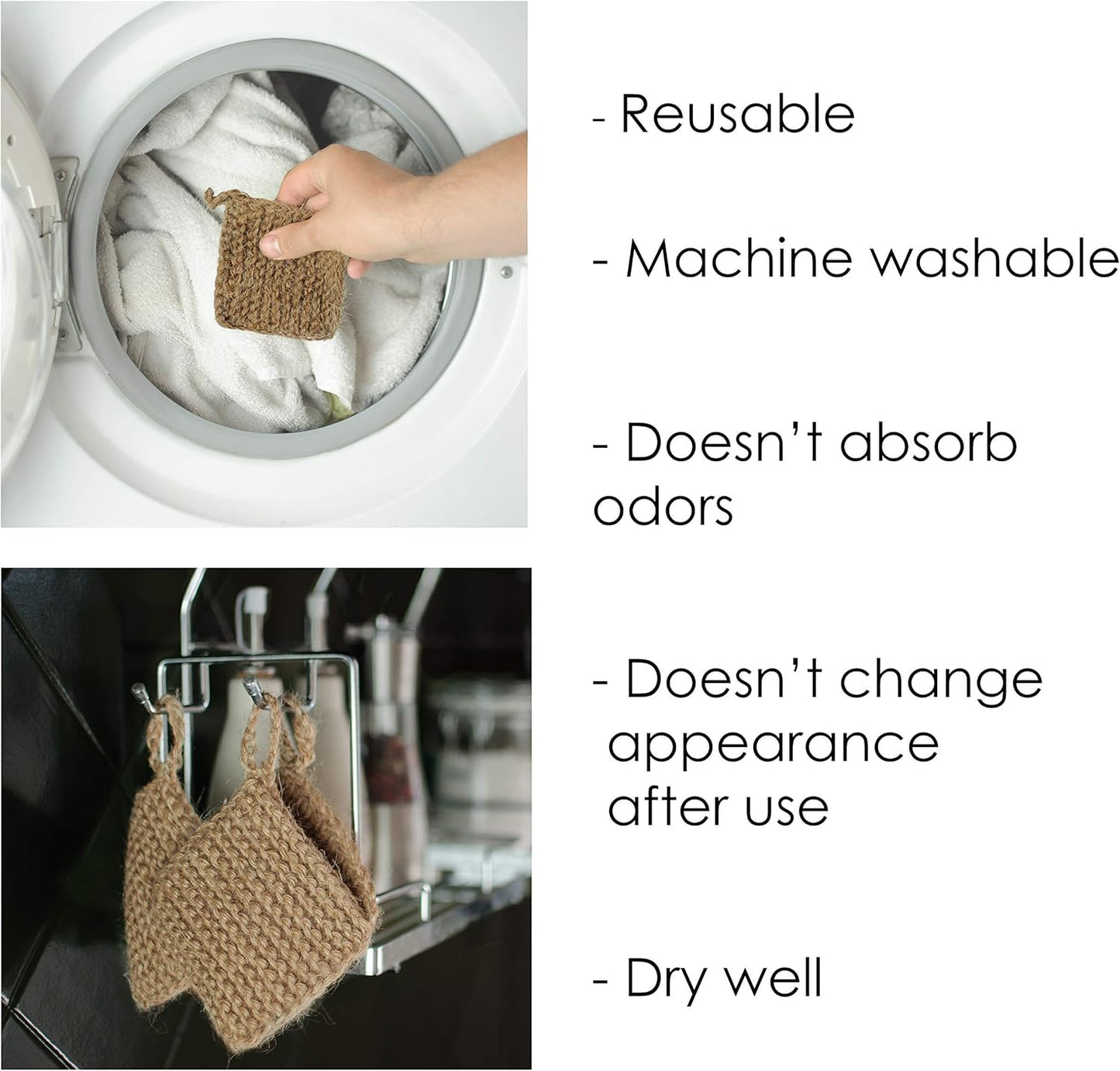 Natural Hemp Sponge for Dishes - Biodegradable Scrubber for dishwashing -Organic Reusable Unsponges Hand Knitted- Eco Friendly 100%-Compostable 1ct
